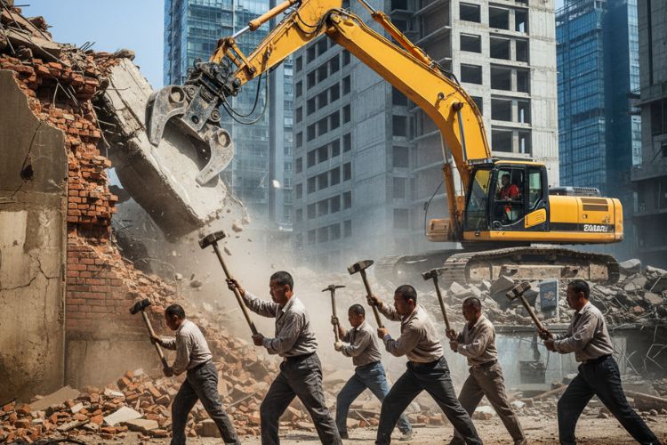 Manual Labor to Machine-Driven Demolition